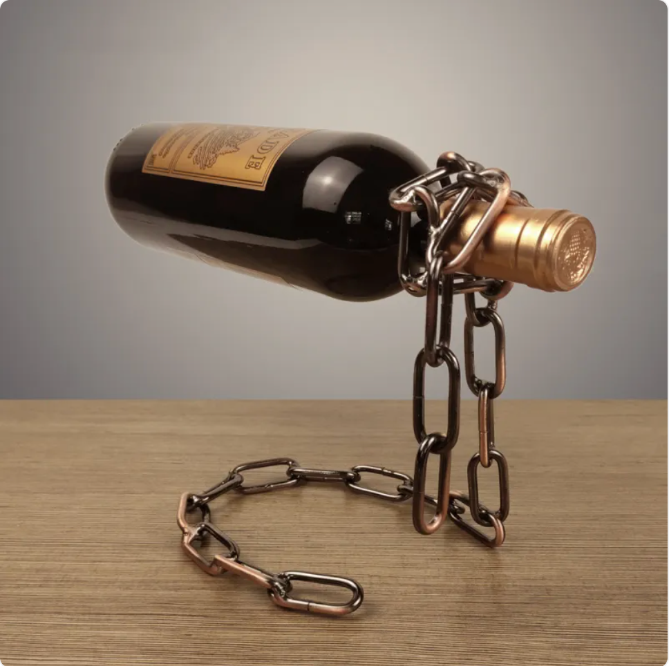 🍷 Vinställ i Metall med Hängande Kedjedesign | Guld, Silver & Koppar
